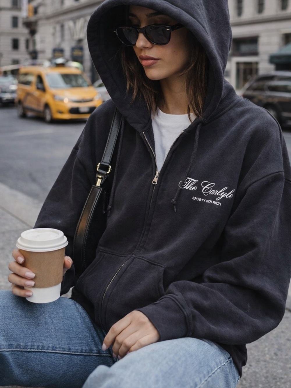 Sporty & Rich “The Carlyle” Zip Hoodie Small | NYC Graphic Full Zip Sweatshirt